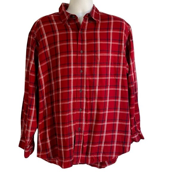 Eddie Bauer Long Sleeve Red Button Down Shirt Mens Large - Picture 1 of 10